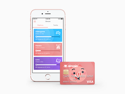 Oincoin app brand card children credit card finance illustration kids pig