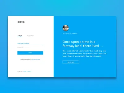 A fresh face elevio login form split frame ux web app webpage