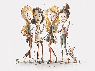 Best Friends best friends character design characters creativemarket dog friendship girlfriends illustration spring