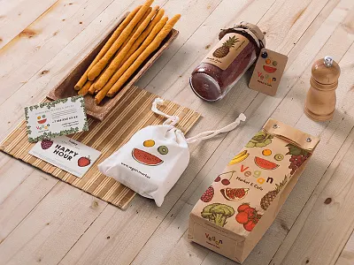 Buy Vegan Cafe & Market Identity With Menu Templates berry creative food fruit identity logo menu mockup restaurant templates vegan vegetable