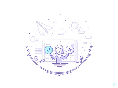 Yes or No card clouds dashboard fly icon illustration lineart lines paper sun
