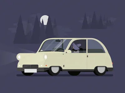 Witch On Wheels car night witch