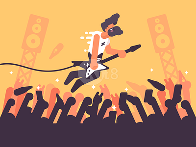 Guitarist character flat guitarist illustration kit8 man play rock stage vector