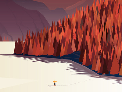 Alone In Nature #04 - REDSKY alone bike cycling illustration moutains nature sky spirit vector