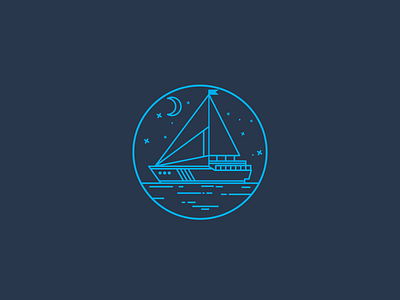 sailaway boat line art lineart moon night sail sailing sea ship