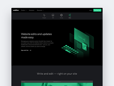 Webflow Editor Page editor illo illustration isometric navigation product page web design webflow