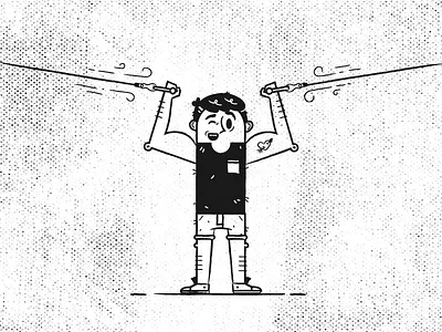 62/100: Cable Curlz bw character fitness get fit gym illustration retro vector workout