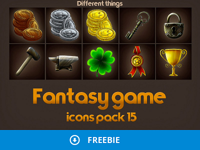 Free Game Icons Of Fantasy Things clover coins gamedev icon set icons key medal