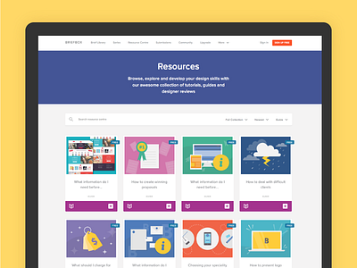 Briefbox Resource Centre blog briefs cards filter fun grid playful search website