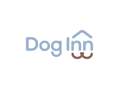 Dog Inn, word mark logo design for dog care facility accomodation boarding care cats daycare dog dogs facility grooming home hotel house logo logo design negative space pet pets pup puppy smile