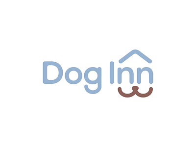 Dog Inn, word mark logo design for dog care facility accomodation boarding care cats daycare dog dogs facility grooming home hotel house logo logo design negative space pet pets pup puppy smile