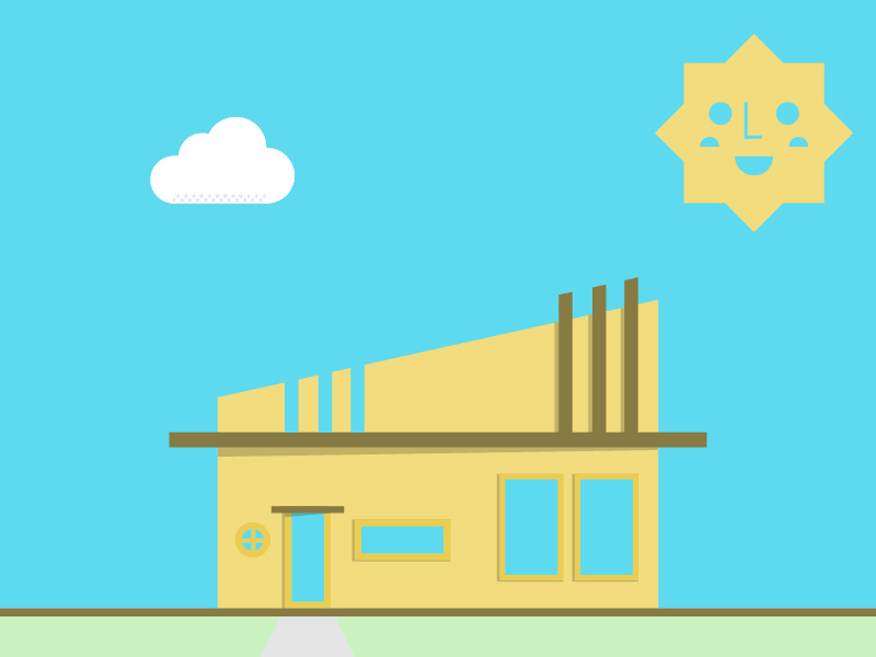 Rain Got me Like … animation blue flat gif grass house illustration rain sun yellow