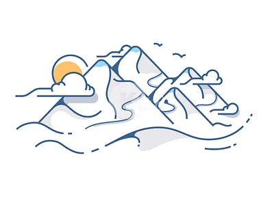 Mountains view abstract clouds flat icon illustration kit8 line mountain sun
