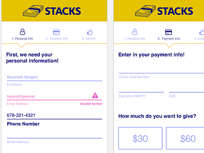 #DailyUI - Forms credit card dailyui error messages error state forms input fields payment info selected state ui