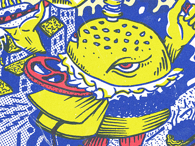 Burger Bad Boi buns burger cheeseburger comic drawing halftone hand drawn lettuce scary texture