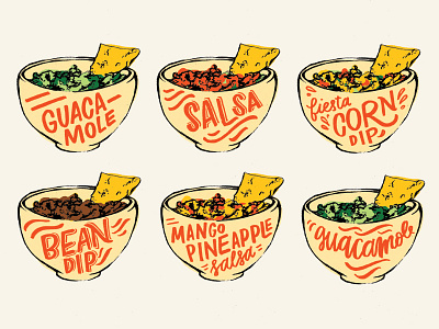 Dips cinco de mayo dip guacamole illustration lettering salsa