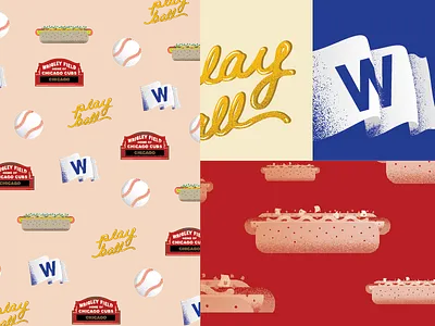 Chicago Cubs Illustration baseball chicago cubs hot dog mustard play ball w flag wrigley wrigley field