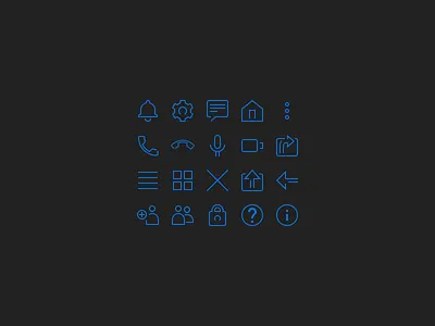 Icons for Video Chat alerts blue help icons lines lock process settings thin video