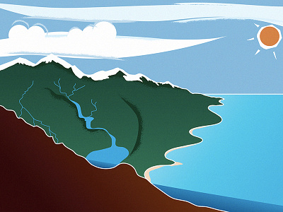 Hydro Cycle background illustration mountains retro water