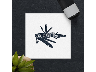 Ready for adventures adventure badge grunge knife logo travel trip typography vintage