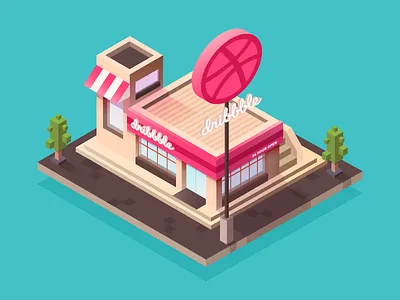 Hi dribbble dribbble illustration isometric pink store