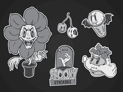 Spooky Stickerz Set costume sticker hand drawn illustration photoshop plant plants monsters retro cartoons spooky stickers vector vectorart zajno