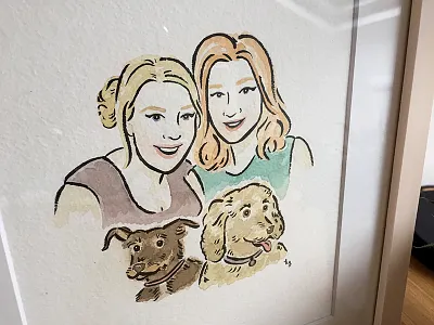 all done! art artist blonde couple dogs family illustrator painting portrait redhead watercolor