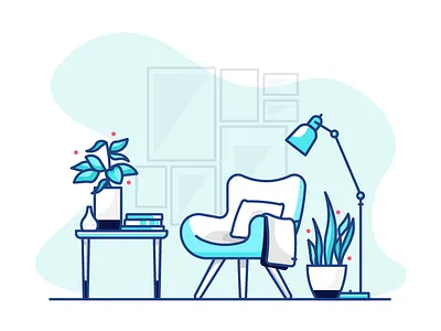 Reading Corner books chair couch decor illustration lamp lines plants reading reno