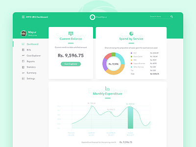 AWS Billing Dashboard chart clean dashboard design graph green minimal stats ui ux website