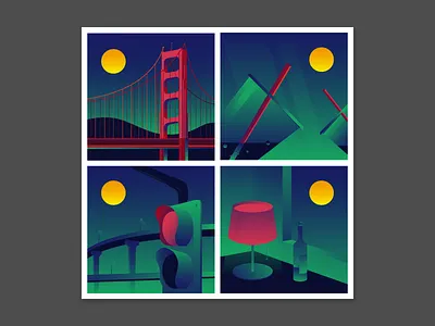 November Date Night bridge gate golden green llustration red yellow