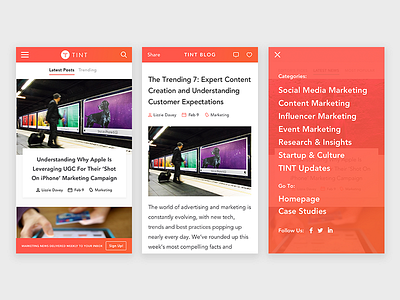 Mobile Blog UI article blog card ios layout marketing minimal mobile mobile menu navigation responsive ui
