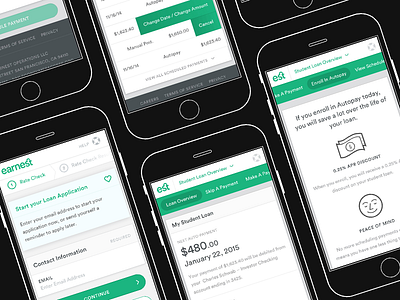 Earnest Product Work app bank cards form long form mobile steps web