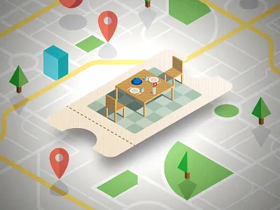 Restaurant Ticket chair city disscount food location map pin restaurant table ticket