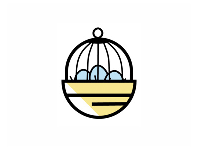 Logo Design bird bird cage blue design egg logo nest yellow