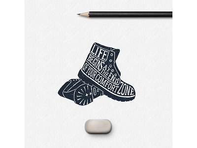 Life begins at the end of your comfort zone adventure badge grunge logo timberland travel trip typography vintage