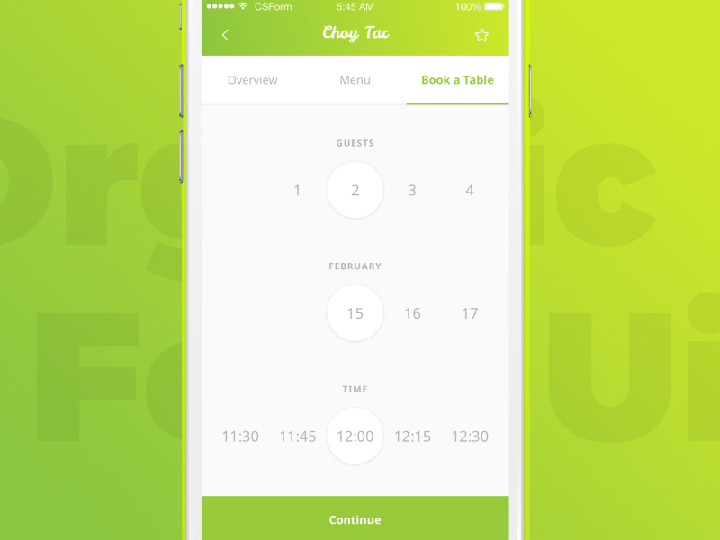 Book a table in Organic UI animation app book design gif ios reservation table ui ux