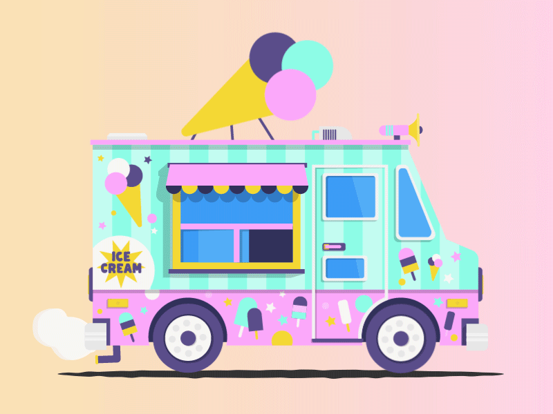 Ice Cream Truck animation car colours cream design flat gif graphic ice loop motion vector