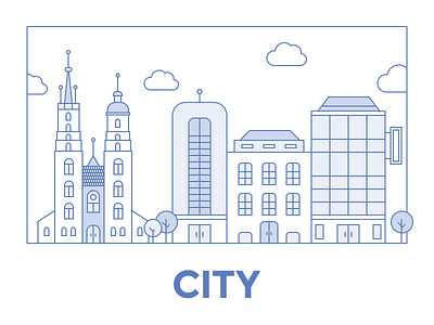 City - Illustration border buildings city flat line outline stroke town vector