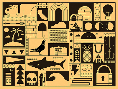 Grid dog igloo illustration light lock monoweight pineapple shark skill