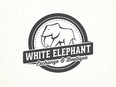 White Elephant Boutique Logo badge black and white boutique brand clothing elephant identity logo retail seal vintage