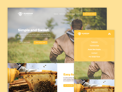 Simple and Sweet bee brand branding g hive landing landing page logo nav web design website