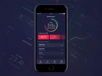 Alkomat App alcohol alkomat app application beer breathalyser drink mobile statistics ui ux wine