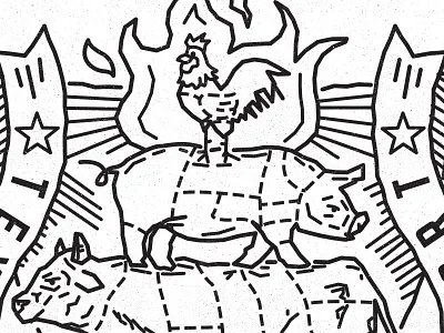 BBQ Preview badge barbecue bbq butcher chicken cow design illustration logo meat pig texas