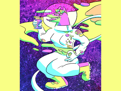 Tutti Frutti astronaut cartooning dog illustration lowbrow neon space