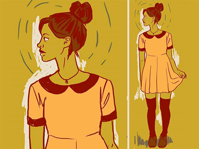 when was the last time we did this? dress illustration pink and yellow
