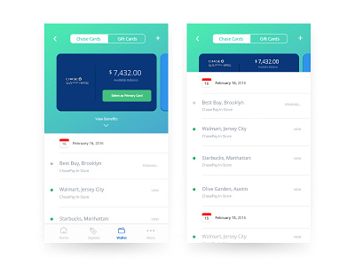 Chase Pay Wallet cards chase mobile pay payment transactions ui wallet