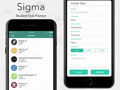 Sigma: Student Task Planner app design icons ios iphone sigma student task planner ui