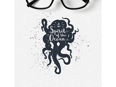 Spirit of the Ocean adventure badge grunge hipster logo ocean octopus sea travel trip typography vintage