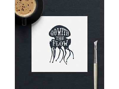 Go with the flow adventure badge grunge hipster jellyfish logo ocean sea travel trip typography vintage