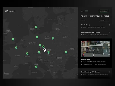 Skinners - retails map black dark map retail map shop map skinners web webdesign